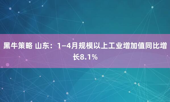 黑牛策略 山东：1—4月规模以上工业增加值同比增长8.1%