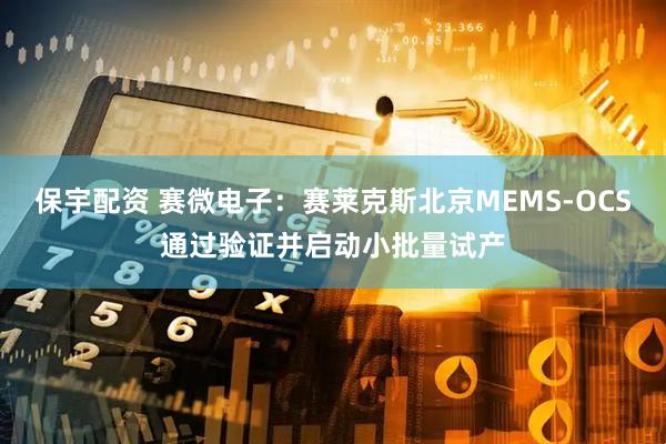 保宇配资 赛微电子：赛莱克斯北京MEMS-OCS通过验证并启动小批量试产